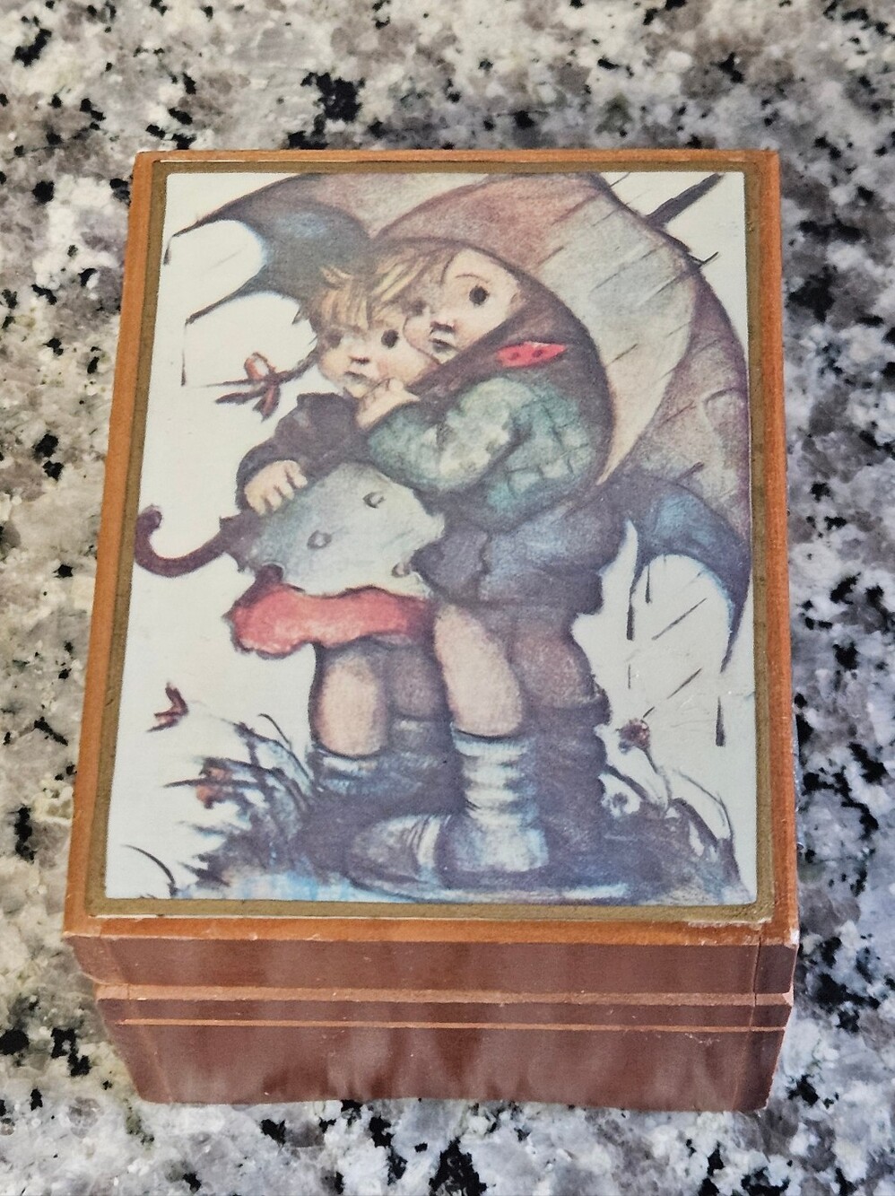 Vintage Hummel Stormy Weather Design on Wooden Music Trinket Jewelry Box